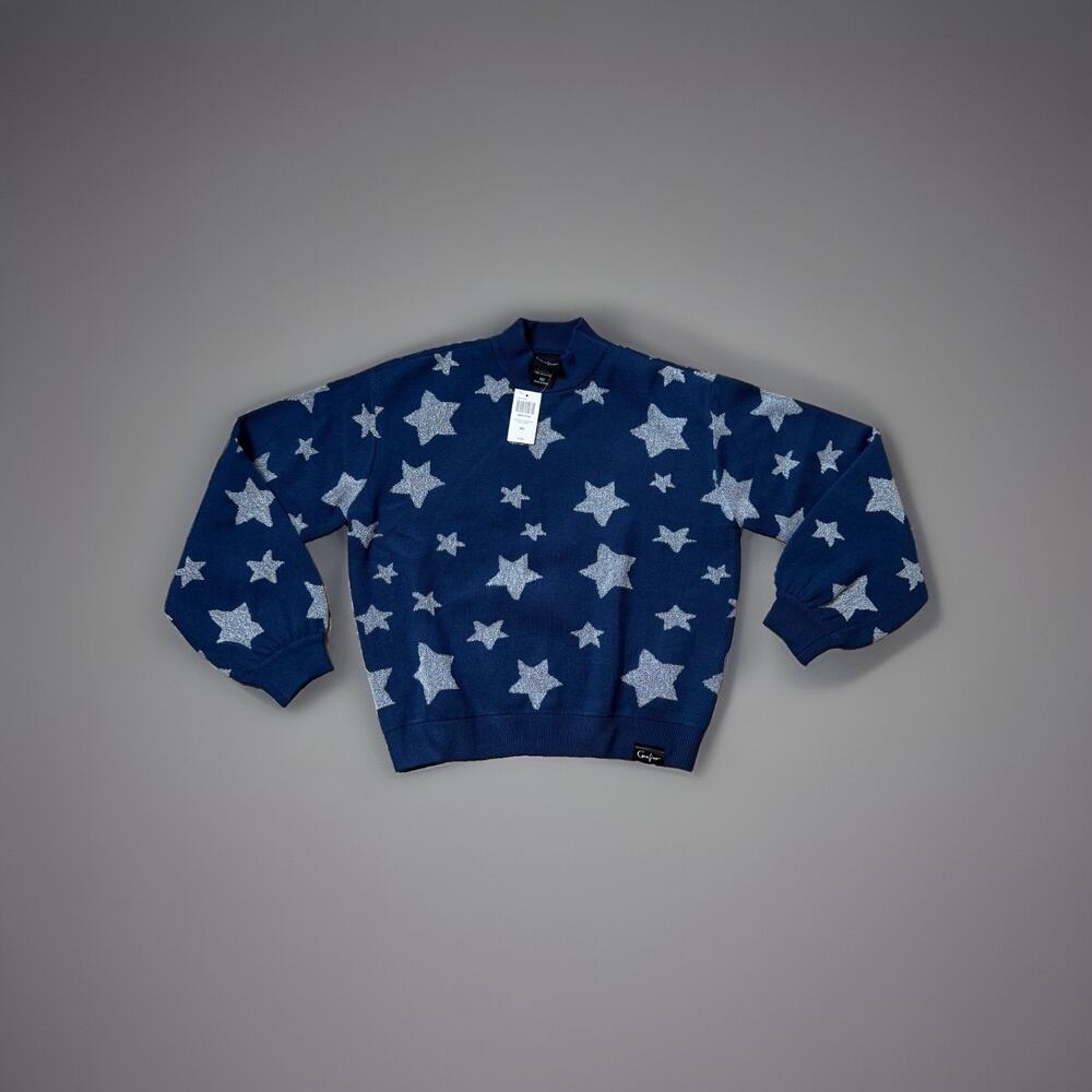 Coraline Crop Mock Neck Star Glitter Knit Sweater Size MEDIUM New